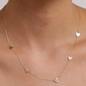 Vintage Multi Hearts Station Necklace in 14k Yellow Gold